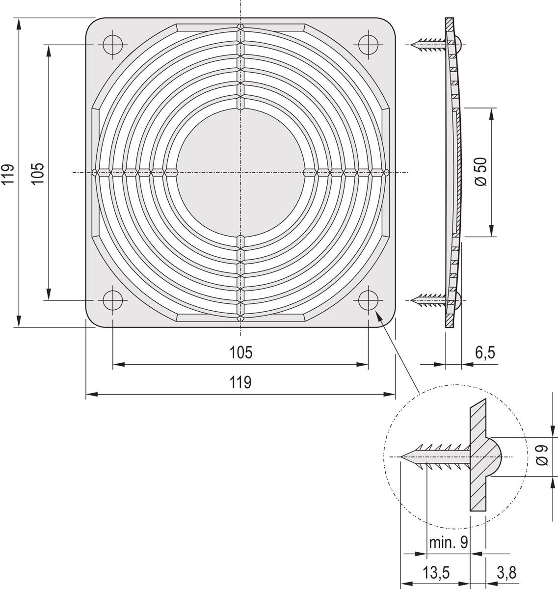 SCHROFF FAN GUARD SNAP-IN TYPE (60225052)