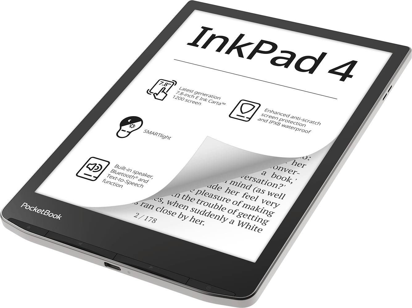 PocketBook InkPad 4 eBook-Reader 32 GB 7,8" Silber