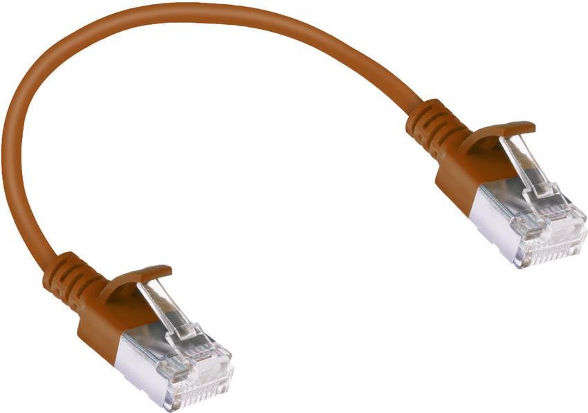 ACT Brown 0.5 meter LSZH U/FTP CAT6A datacenter slimline patch cable snagless with RJ45 connectors (DC7200)