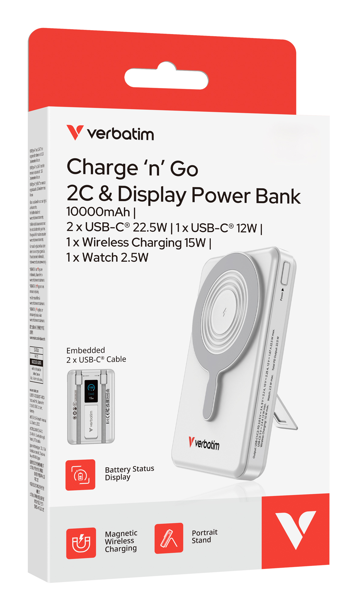 Verbatim Charge 'n' Go Induktive Power Bank 10000 mAh 22,5 W USB-C Silber
