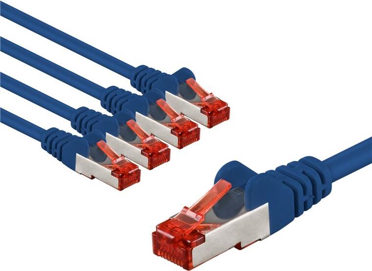 Goobay CAT 6 Patchkabel S/FTP PiMF 5 m blau 5er-Set - Kupferleiter CU (66609)