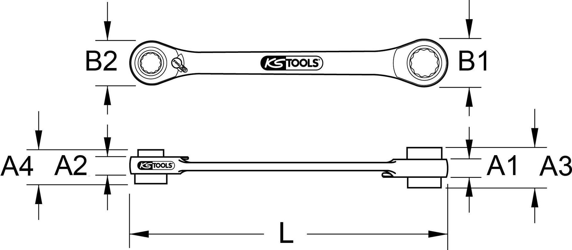KS TOOLS 10,20cm (4\") 1 GEARplus umschaltbar Doppel-Ratschenringschlüssel-S