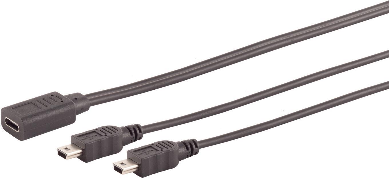 S/CONN maximum connectivity Adapter, USB C Buchse auf 2x USB Mini B Stecker, Y-Kabel, 2.0, schwarz, 0,3m (13-20022)