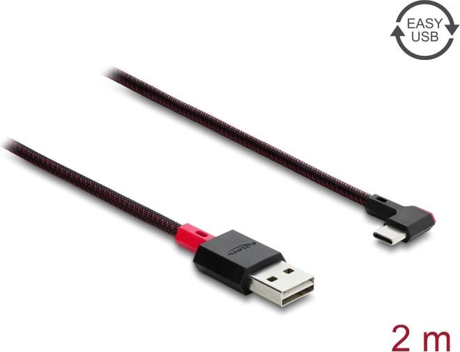 Delock EASY-USB 2.0 Kabel Typ-A Stecker zu USB Type-C™ Stecker gewinkelt links / rechts 2 m schwarz (81547)