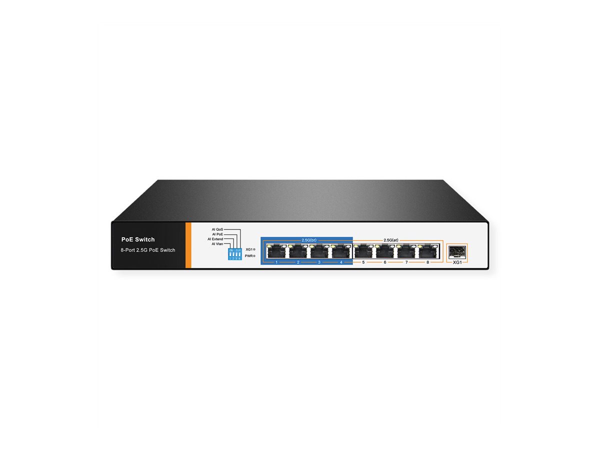 VALUE 2.5 Gigabit Switch 8x 2.5GbE PoE++ 4x PoE+ 1x 10GbE SFP+ Schwarz