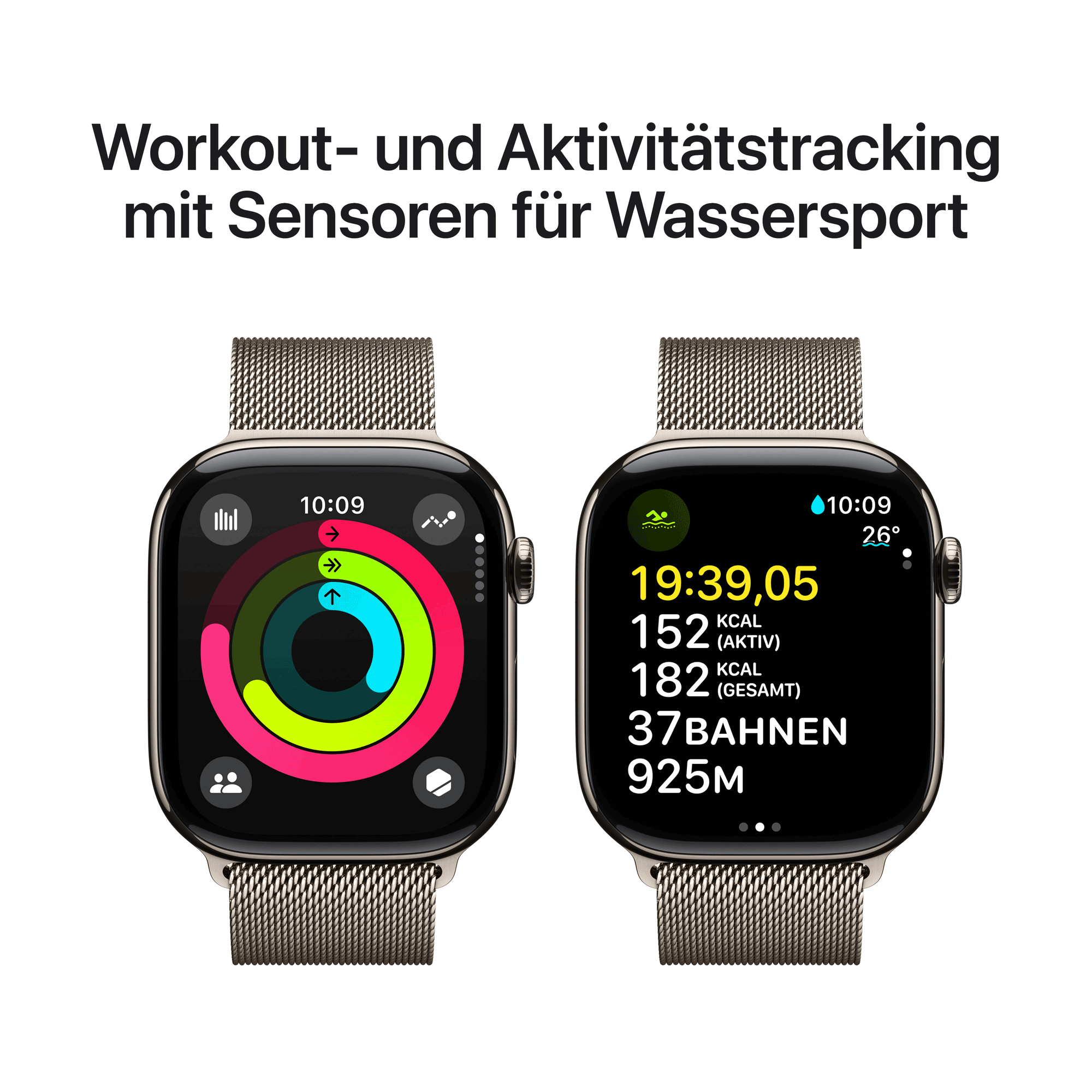 Apple Watch Series 10 GPS Cellular 46mm Natural Titanium Case mit Natural Milanese Band S M MC7Q4QF A