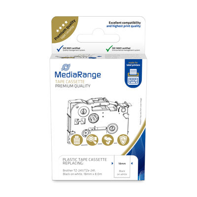 MediaRange MRBTZ241 Etikettenband Laminiert 18 mm x 8 m Schwarz auf Weiß