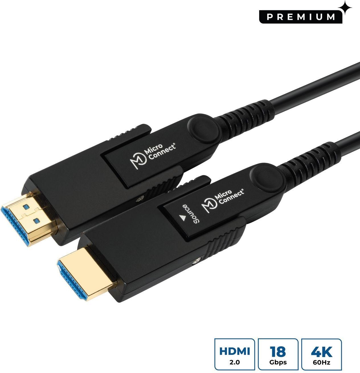 MicroConnect Premium Optic Fiber HDMI Type double HDMI Type A adapter, 4K, 10m, Black (MC-HDMIDD-10V2.0DOP)