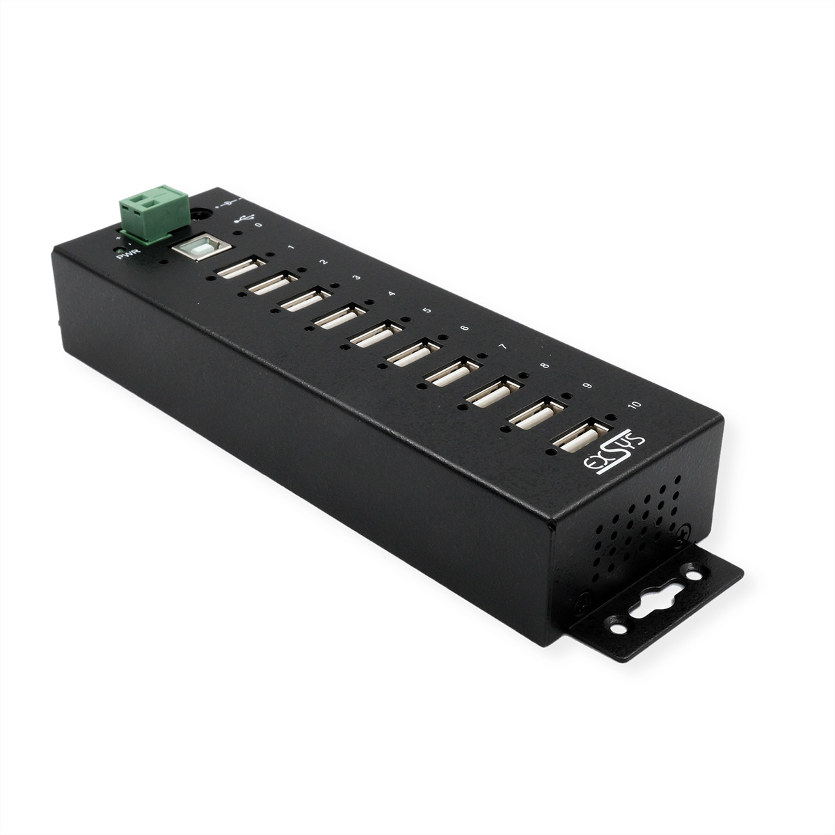 Exsys EX-1170HMVS 10 Port USB 2.0 Hub Din-Rail Metallgehäuse 15KV ESD Überspannungsschutz