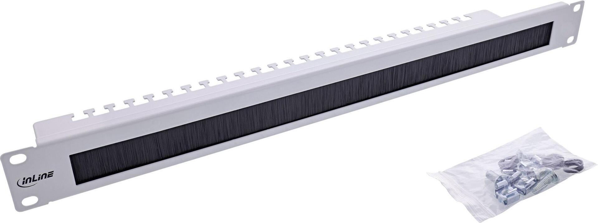 InLine 19" Kabel Durchführungsplatte mit Bürste und Kabelleiste 1HE RAL (19111O)