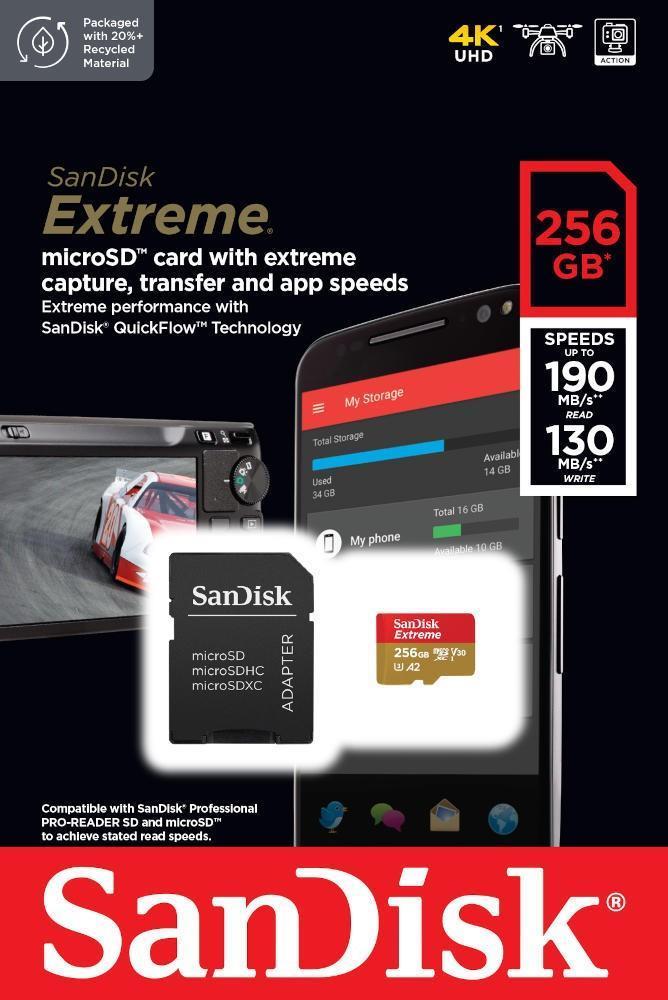 SanDisk Extreme Flash-Speicherkarte (microSDXC-an-SD-Adapter inbegriffen) (SDSQXAV-256G-GN6MA)