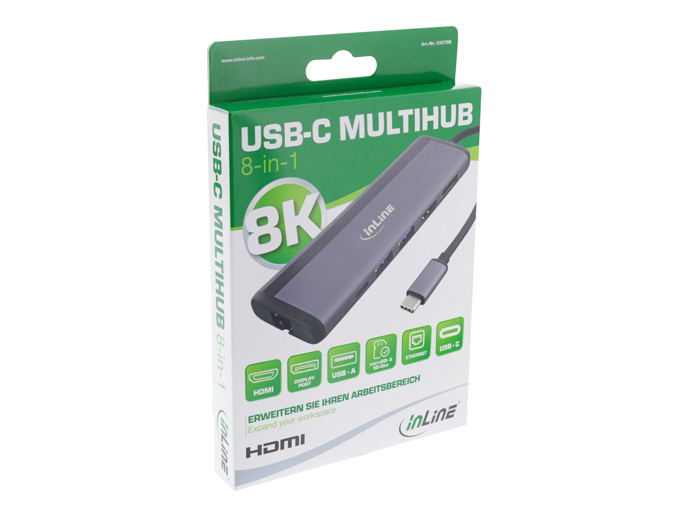 InLine 8-in-1 USB-C Multihub HDMI DP PD 100W Grau