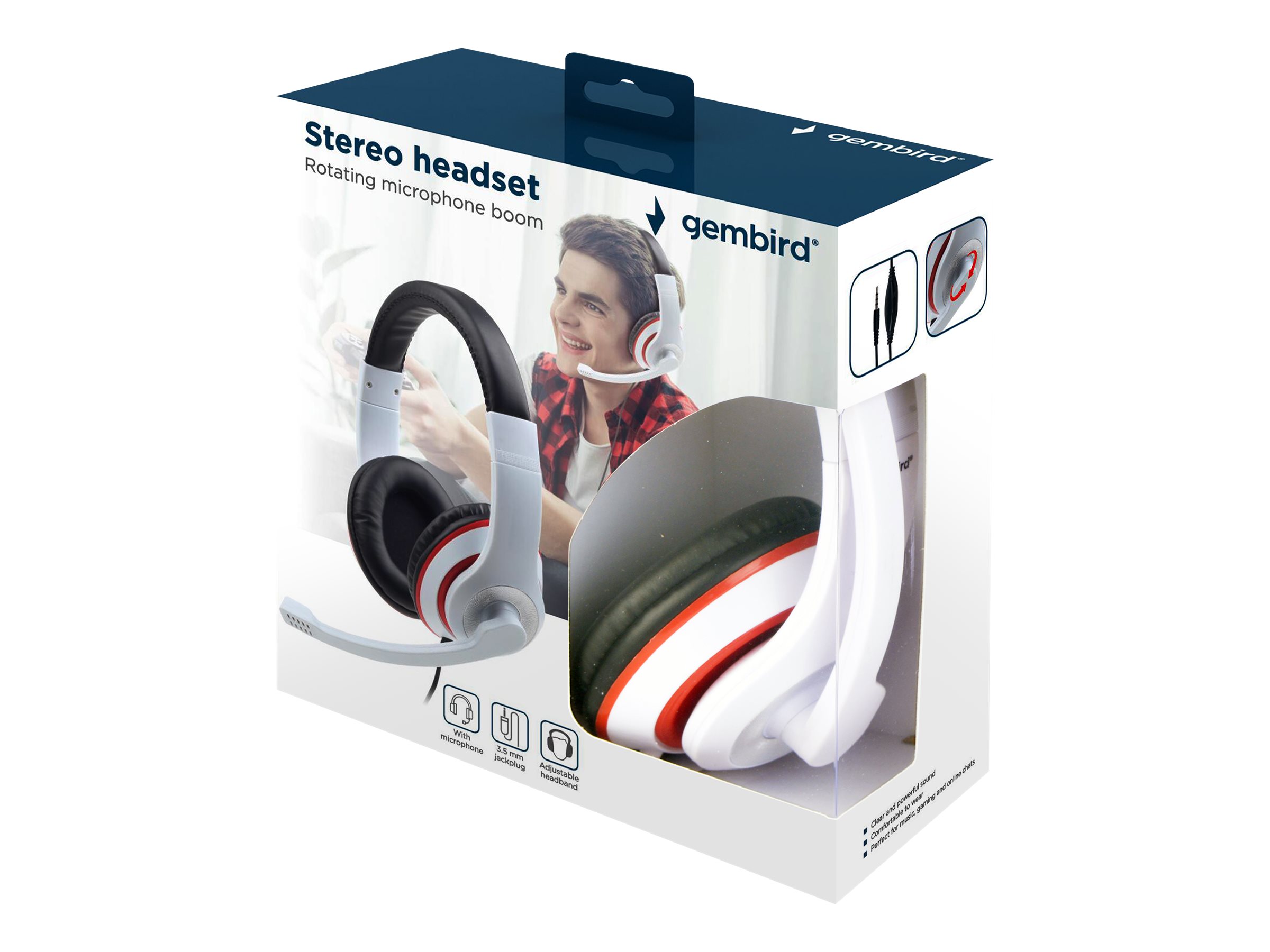 Gembird MHS-03-WTRDBK Headset kabelgebunden 3,5 mm 1,8 m Schwarz - Rot - Weiß