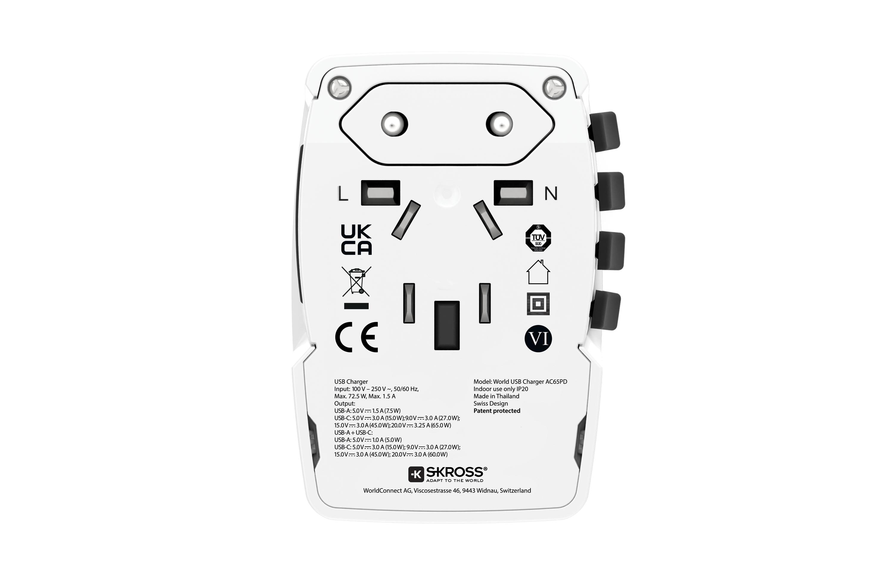 Skross World AC65PD Reiseladegerät 20 V Weiß