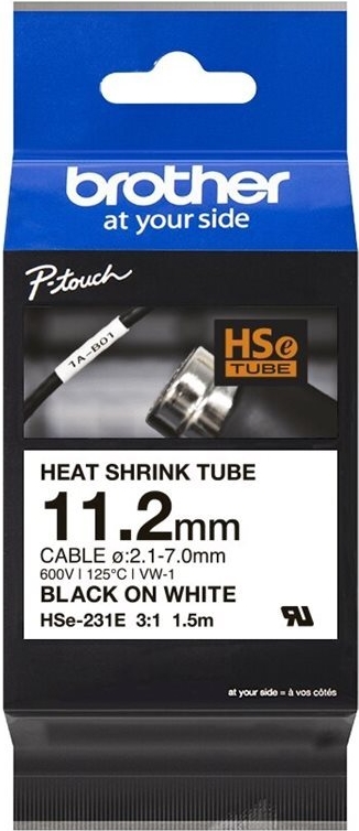 Brother HSe-231E Schrumpfschlauch 11,2 mm Schwarz auf Weiß