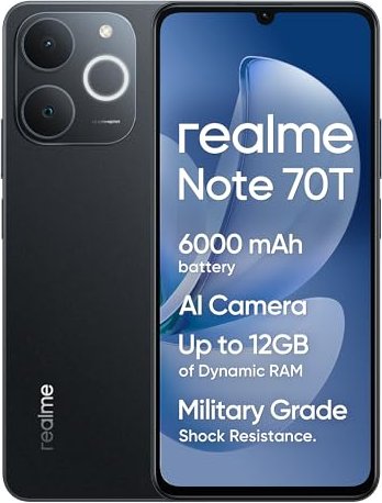 Realme Note 70T Dual Sim 4GB RAM 128GB - Obsidian Black, 6.74", Dual SIM, 4G (RMXNOTE70TBK)