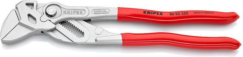 KNIPEX Zangenschlüssel 250 mm, 86 03 250 SB Zange und Schraubenschlüssel in einem Werkzeug; Zange verchromt, Griffe mit Kunststoff überzogen; 17 Einstellpositionen; Kapazität für Muttern Schlüsselweite bis 46 mm bzw. 1 3/4"  (86 03 250 SB)