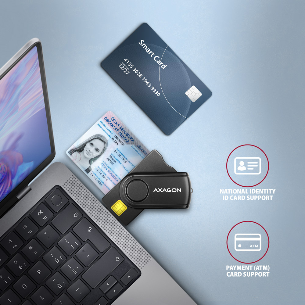 AXAGON CRE-SMP2A Smart Card & SD/microSD/SIM Kartenleser USB 2.0 Schwarz