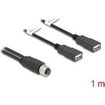 Delock M12 Kabel A-kodiert 8 Pin Buchse zu 2 x USB 2.0 Typ-A Buchse 1 m schwarz (60290)