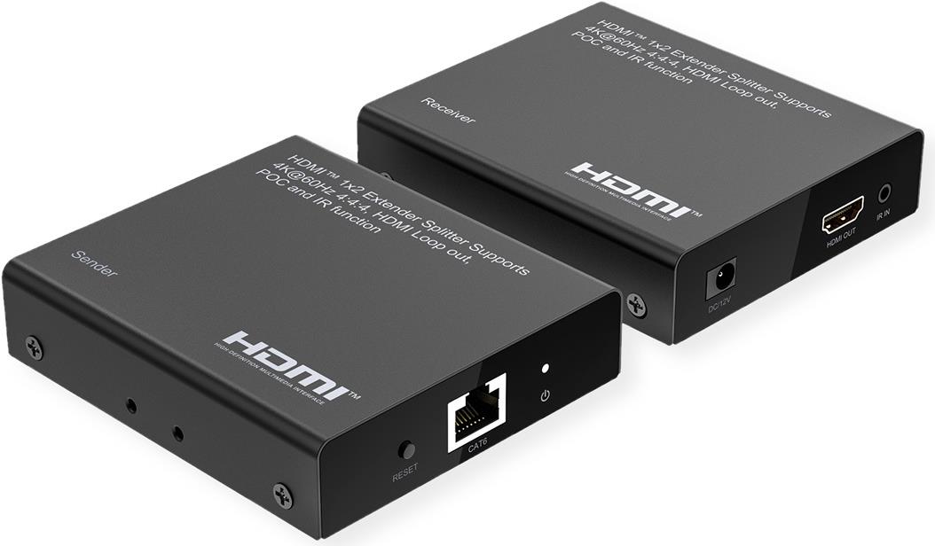 ROLINE HDMI 1x2 Splitter+ Extender via TP Kat.6A 4K60Hz 70m - Digital/Display/Video (14.01.3643)