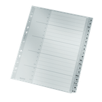 LEITZ Kunststoff-Register, A-Z, A4 Überbreite, 20-teilig grau, PP, 0,12 mm, mit beschriftbarem Deckblatt aus (1260-00-00)