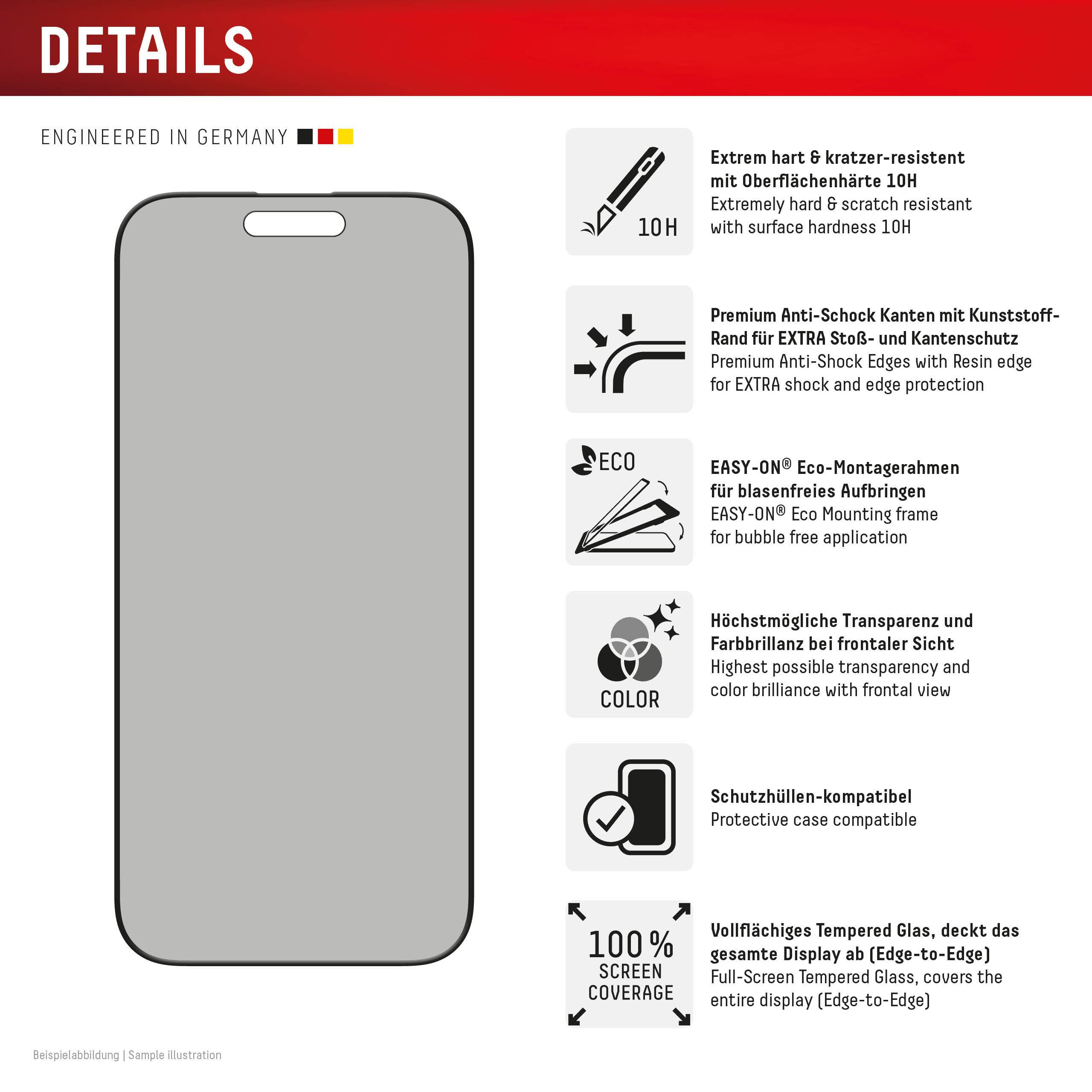 E.V.I. Displex Privacy Glass Displayschutz für iPhone 16 Pro Max
