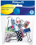 Pelikan Foldback-Klammern, farbig sortiert, 12er Beutel aus lackiertem Metall, mit umklappbaren Bügeln, sortiert - 1 Stück (700306)