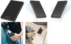 LogiLink Magnetische Powerbank, 5.000 mAh, USB-C, schwarz 2 Geräte gleichzeitig laden, Andocken & kabellos Laden, - 1 Stück (PA0352)