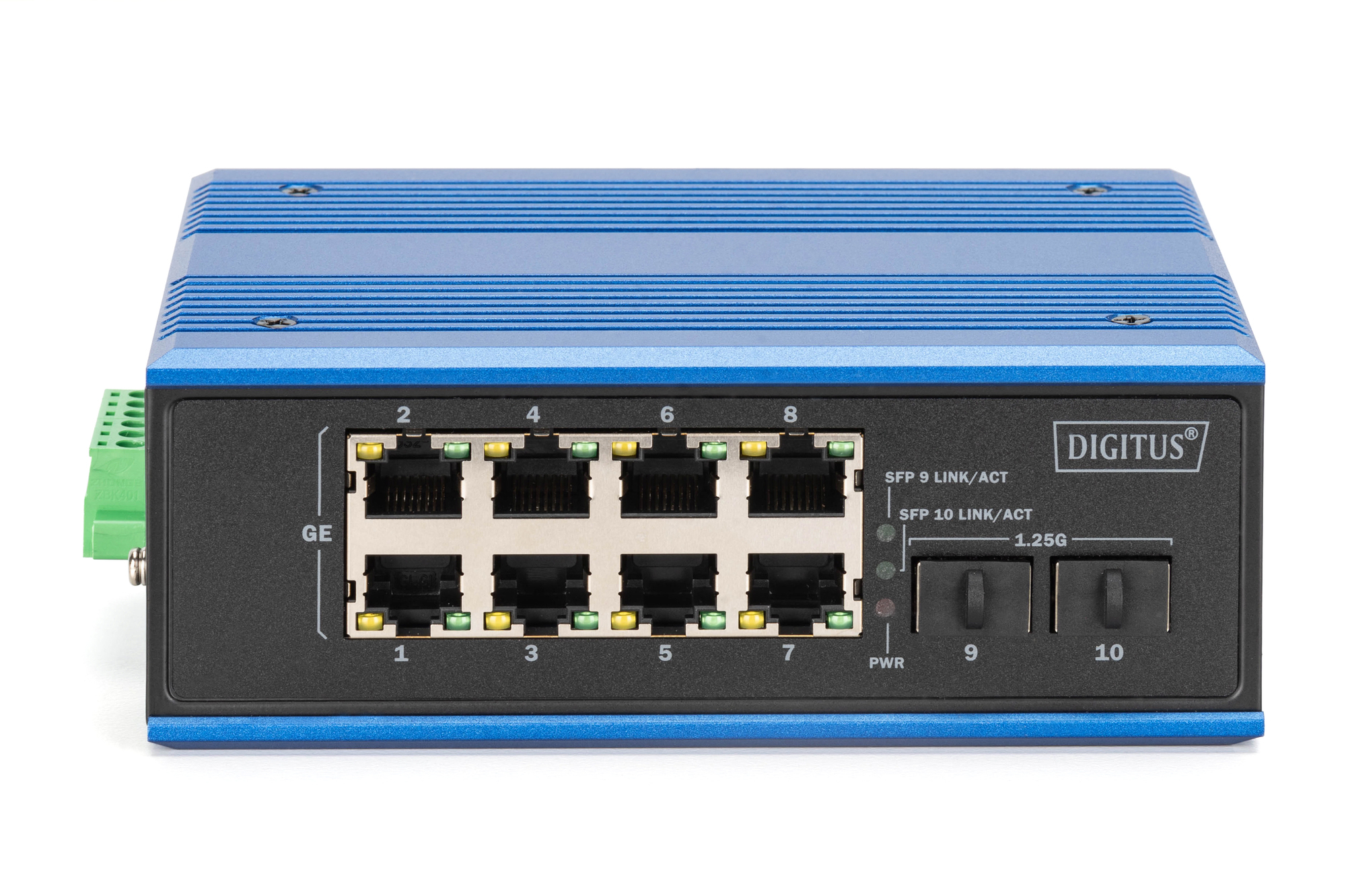 Digitus Industrial 8+2-Port Gigabit Ethernet PoE+ Switch Unmanaged 240 W Schwarz, Blau