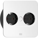 Bachmann TWIST 2 Metallische Abdeckscheibe eckig, Silber matt lackiert, 2xSchutzkontaktsteckdosen schwarz mit erhöhtem Berührungsschutz, Zuleitung 2,0m H05VV-F3G1,5mm² schwarz mit Aderendhülsen und beigelegtem Schutzkontakt-Montagestecker, verpackt im Karton. (946.009)