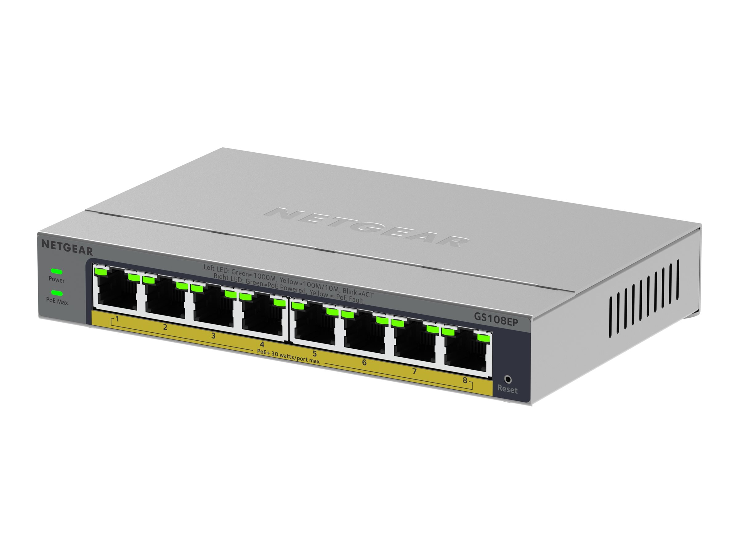 NETGEAR Easy Smart GS108EP Gigabit Ethernet Switch mit 8x PoE+ Grau