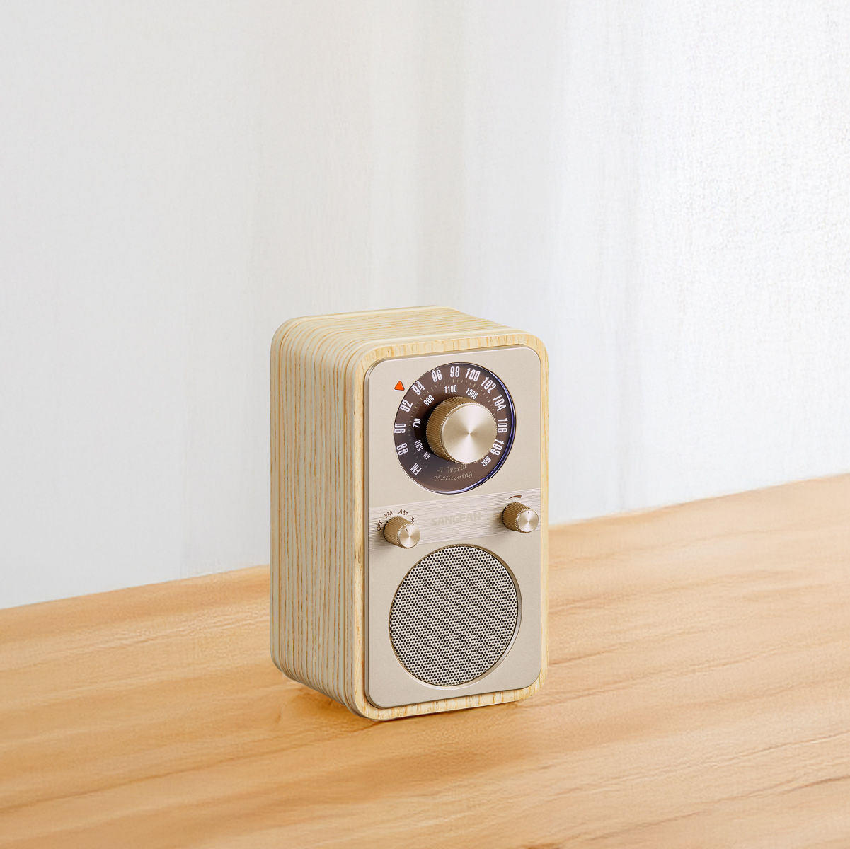 Sangean WR-9 Tragbares FM/AM-Radio Bluetooth Echtholzgehäuse White Ash