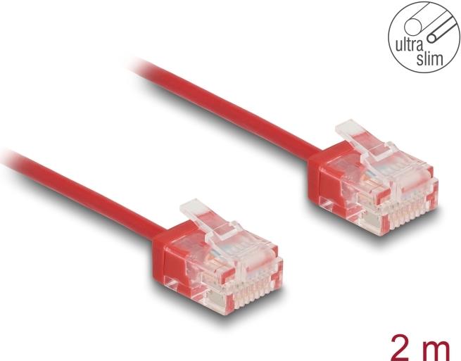 Delock RJ45 Netzwerkkabel Cat.6 UTP Ultra Slim 2 m rot mit kurzen Steckern (80817)