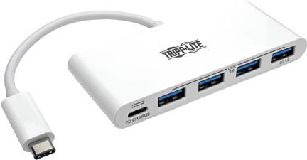EATON TRIPPLITE 4-Port USB-C Hub with Power Delivery USB-C to 4x USB-A Ports USB 3.0 White (U460-004-4A-C)