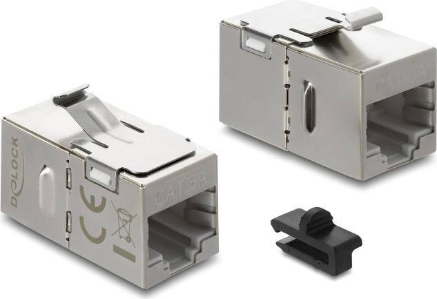 Delock Keystone Modul Kupplung RJ45 Buchse zu RJ45 Buchse Cat.6A mit Metall Latch und Clip, geschirmt (90757)