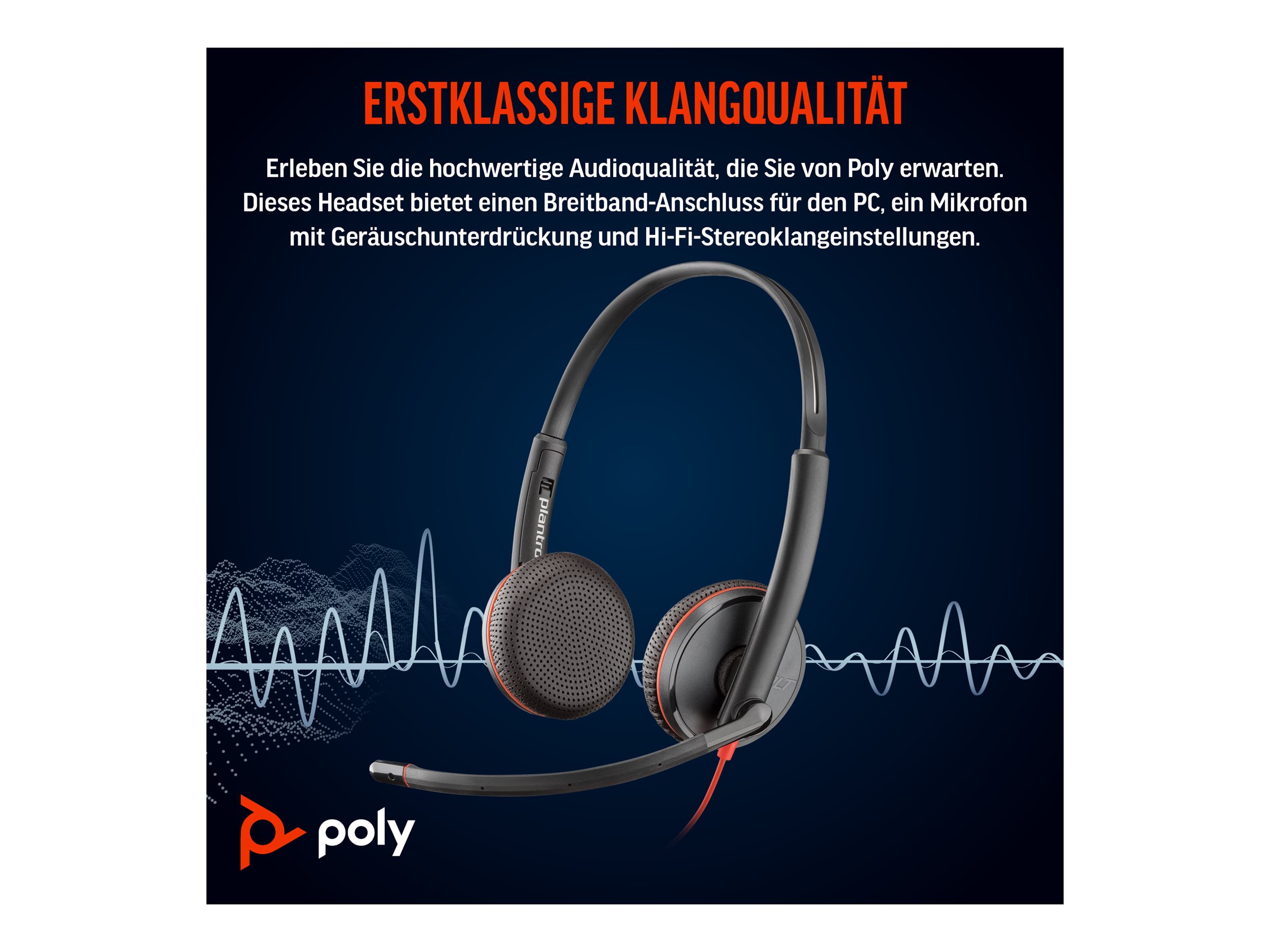 HP Poly Blackwire C3225 On-Ear Headset USB-C 3,5 mm Stecker Schwarz