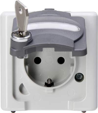Schutzkontakt-Steckdose 1-fach mit Sicherheitsschloss, AP-Feuchtraum BLUE ELECTRIC grau (103556002)
