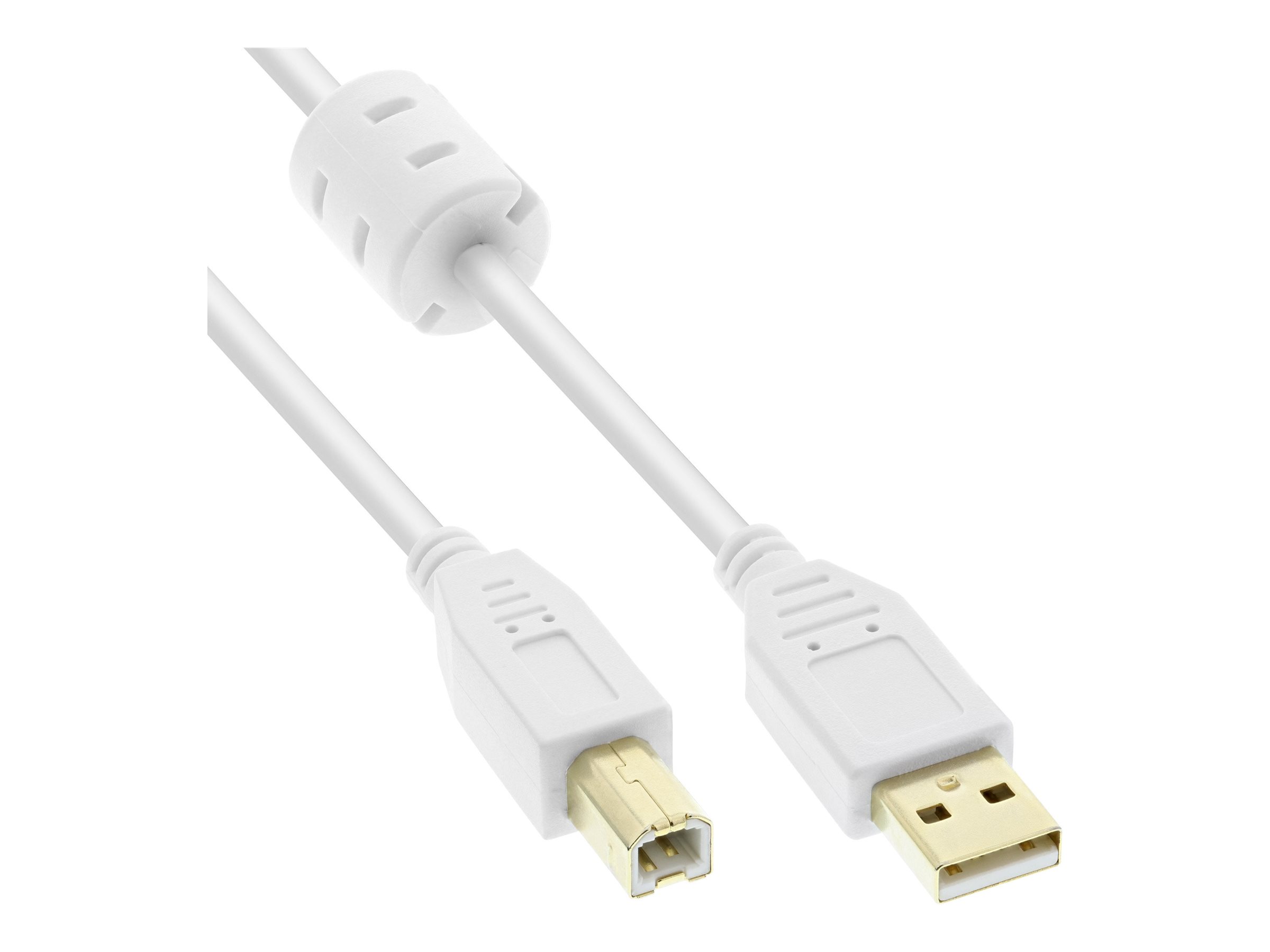 InLine USB 2.0 Kabel USB A an USB B 2 m mit Ferritkern Weiß/Gold