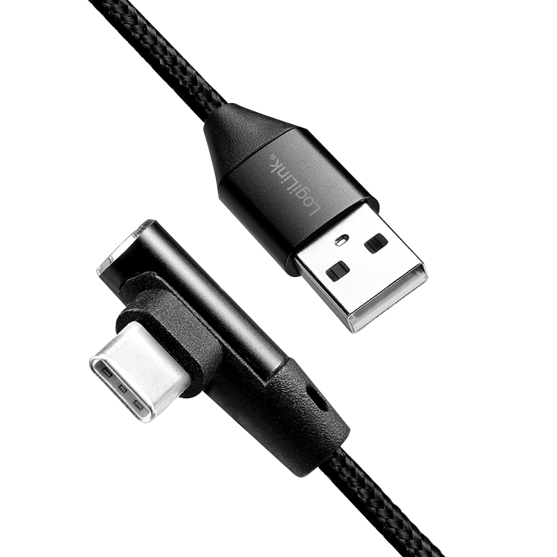 LogiLink USB-Kabel USB-C gewinkelt auf USB-A USB 2.0 5V/3A 1 m Schwarz