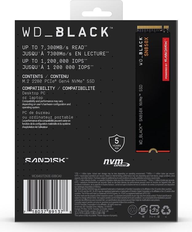 WD_BLACK SN850X 4 TB SSD M.2 2280 PCIe 4.0 x4