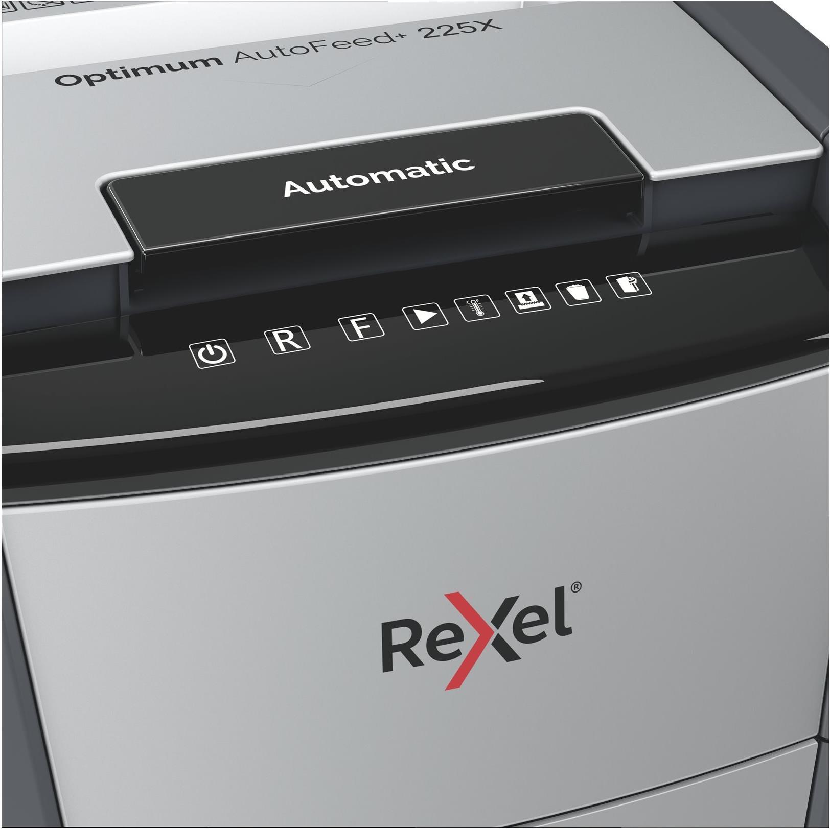 Rexel Optimum AutoFeed+ 225X Aktenvernichter Kreuzschnitt P-4 60 l Schwarz, Grau