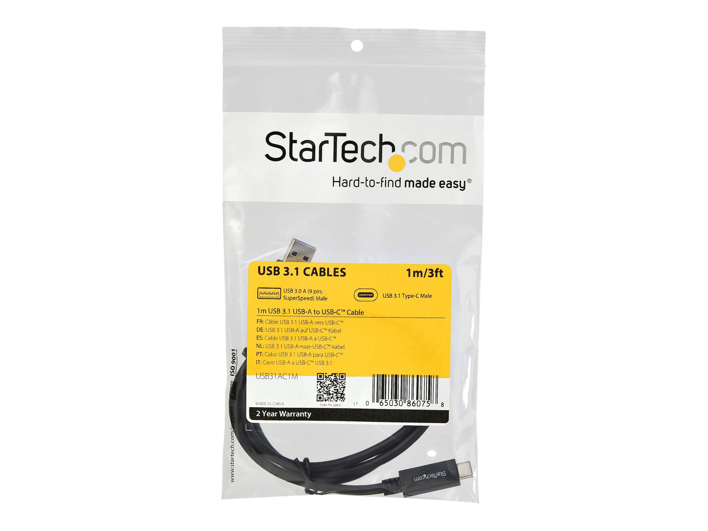 StarTech.com 1m USB 3.1 USB-C auf USB-A Kabel 10 Gbit/s Schwarz