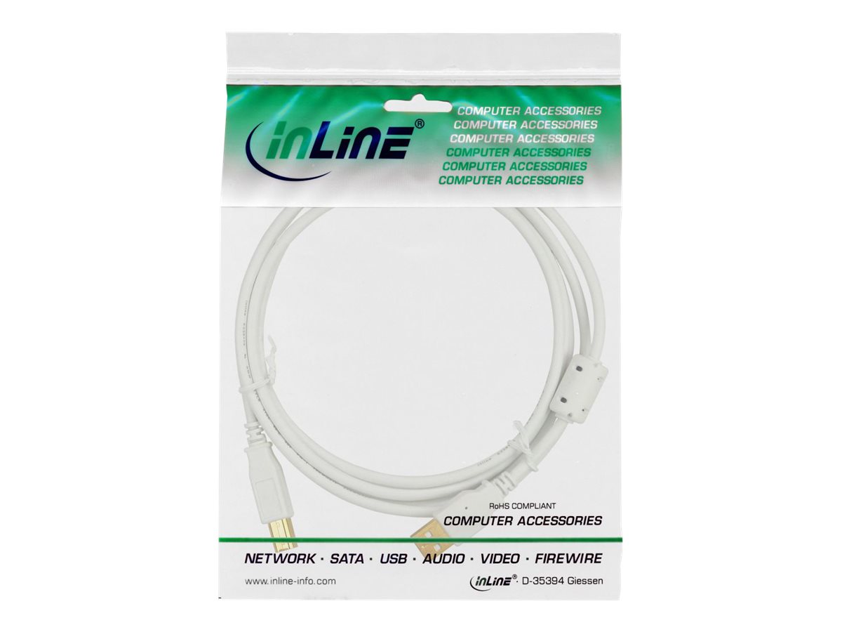 InLine 34515W USB 2.0 Kabel A auf B 1,5 m Weiß/Gold