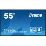 iiyama ProLite LH5565UHSB-B1, 138,6cm (54,6''), 4K, USB, RS232, Ethernet, WLAN, Android, Kit (RS232), schwarz TFT Monitor, 16:9, Bildschirmdiagonale: 138,6 cm (54,6''), Auflösung: 3840x2160 Pixel, VESA Mount (400x400 mm), Lautsprecher, Reaktionszeit: 8ms, Helligkeit 800 cd, Blickwinkel 178/178°(H/V), Kontrast: 1200:1, USB, RS232, Ethernet, WLAN (802.11ac), Audio, Display-Port, HDMI, Android (11), inkl.: Kabel (RS232, HDMI), Netzteil, Netzkabel, Fernbedienung, QSG, Farbe: schwarz (LH5565UHSB-B1)