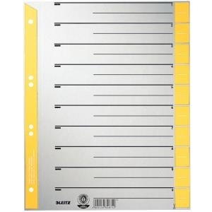 LEITZ Trennblätter, A4 Überbreite, Kraftkarton 230g/qm, gelb aus grauem Karton mit gelben Taben, Blanko-Registertaben (1652-00-15)