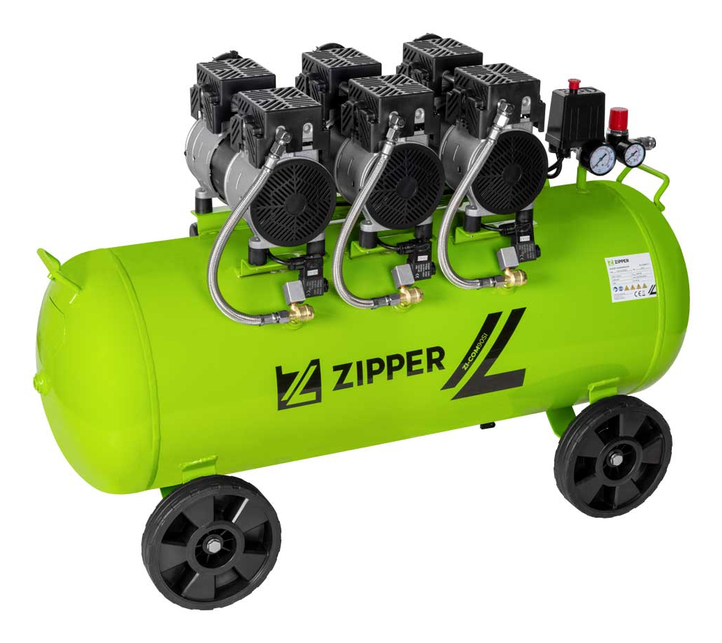 Zipper ZI-COM90SI Silent Kompressor 90 l 378 l/min 8 bar 2250 W Schwarz, Grün
