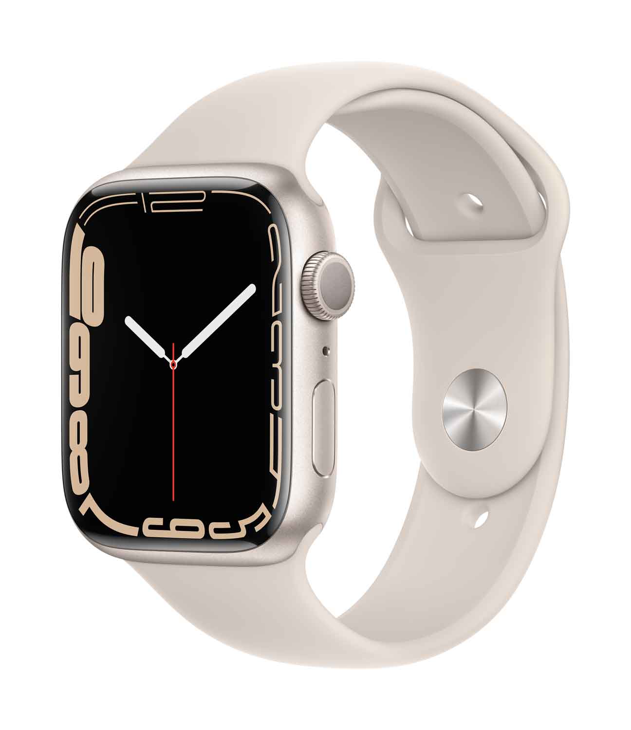 Apple Watch S7 Aluminium 45mm Sternenlicht Sportarmband sternenlicht 45 mm Aluminiumgehäuse Sternenlicht, Sportarmband sternenlicht. Armband 140-210 mm Umfang. (MKN63FD/A)