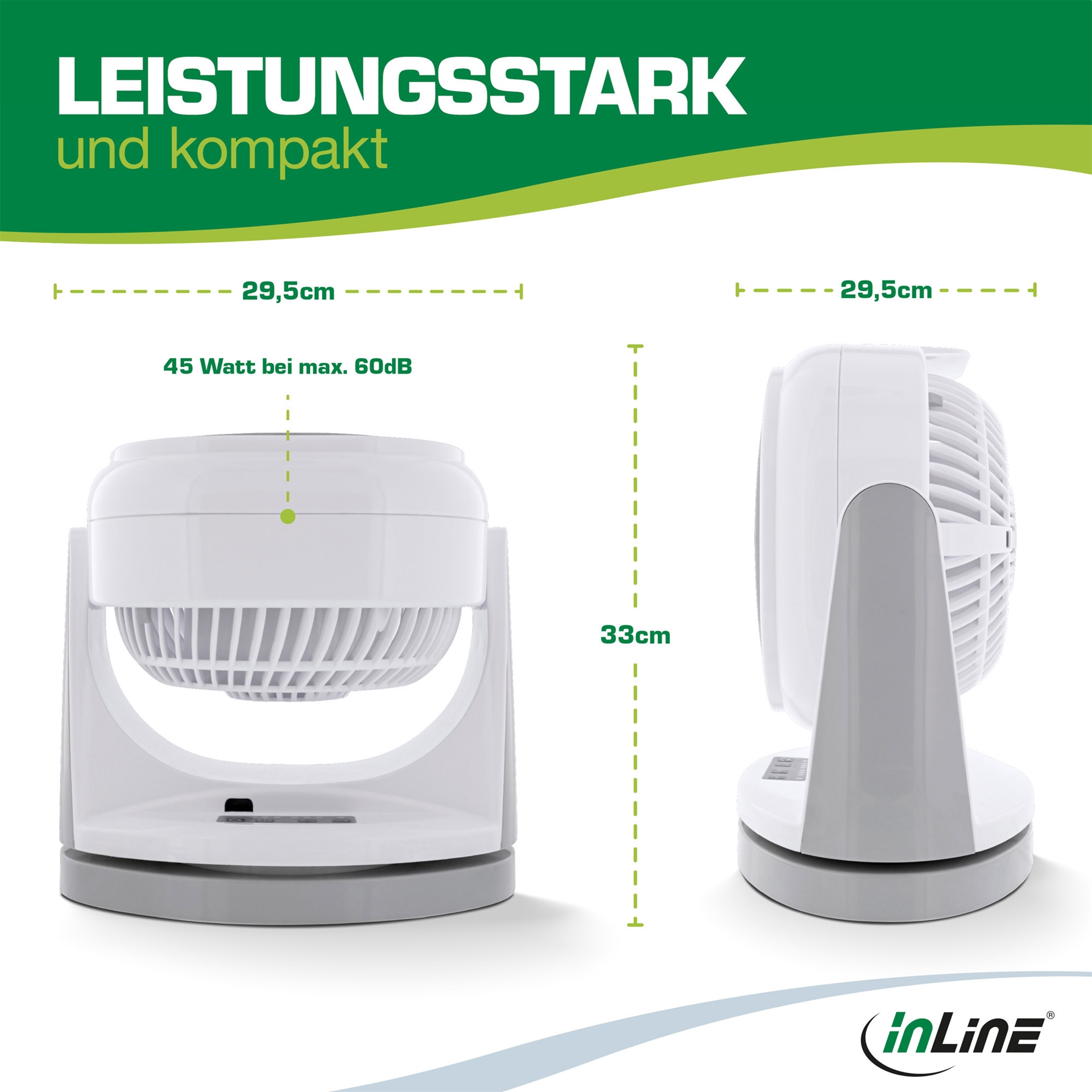 InLine SmartHome WLAN Tischventilator 45 W 57 dB Weiß/Grau