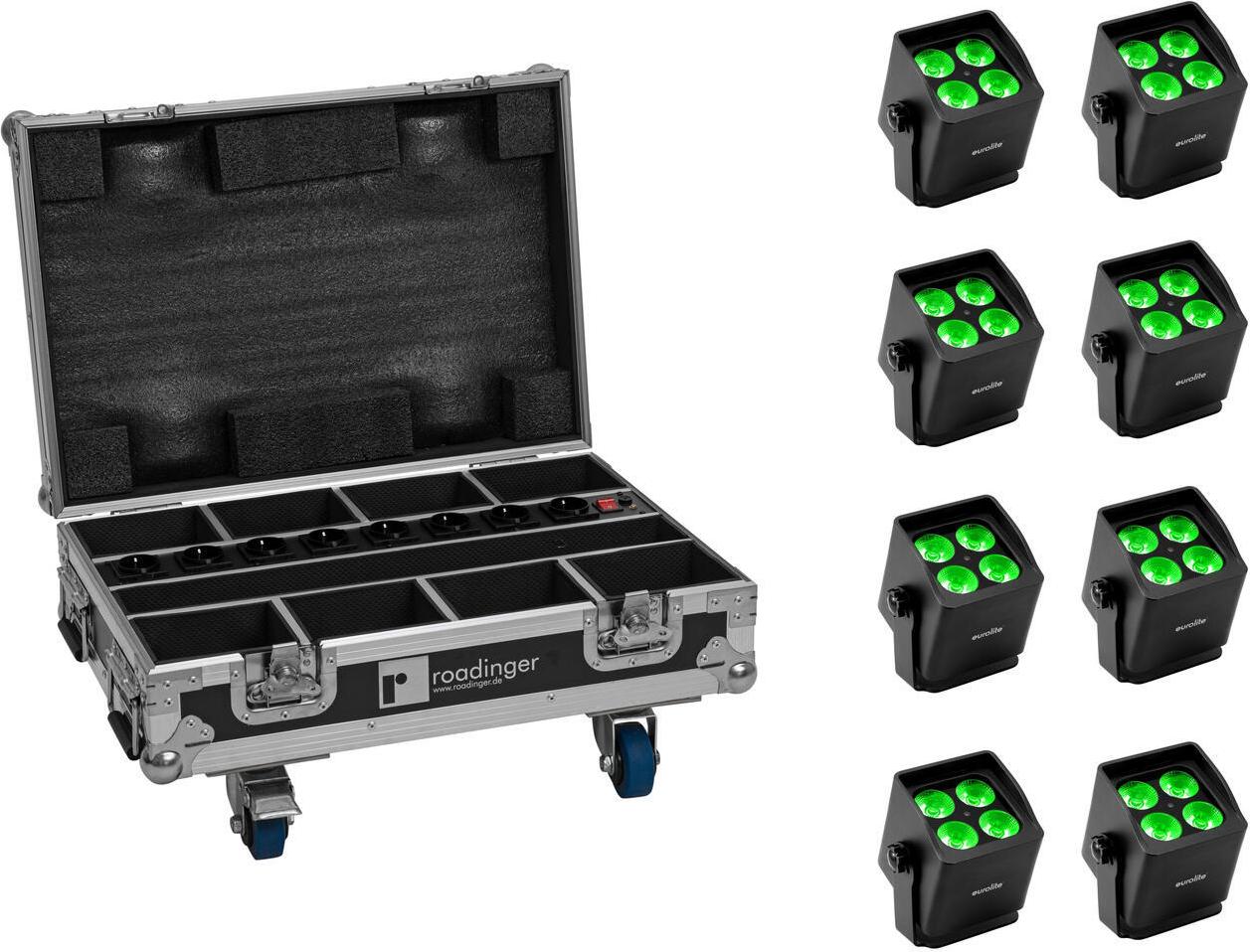 EUROLITE Set 8x AKKU Mini IP UP-4 QCL Spot MK2 + Case mit Ladefunktion (20001006)