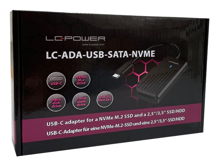 LC-Power LC-ADA-USB-SATA-NVME USB-C Adapter für NVMe M.2 SSD & 2,5"/3,5" SATA Schwarz